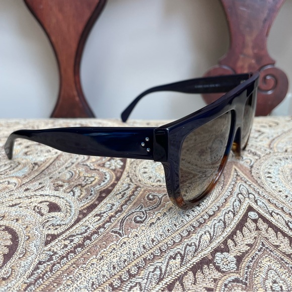 Celine Eyewear Blue Tortoise Shell Aviator D Frame Rhinestone Acetate Sunglasses - Picture 7 of 14